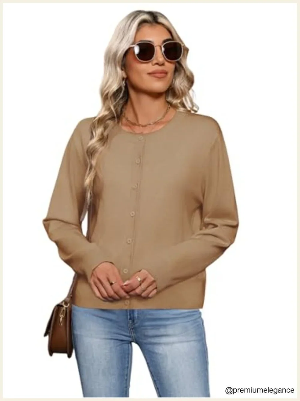 Lightweight Crew Neck Button Down Long Sleeve Cardigan Sweater